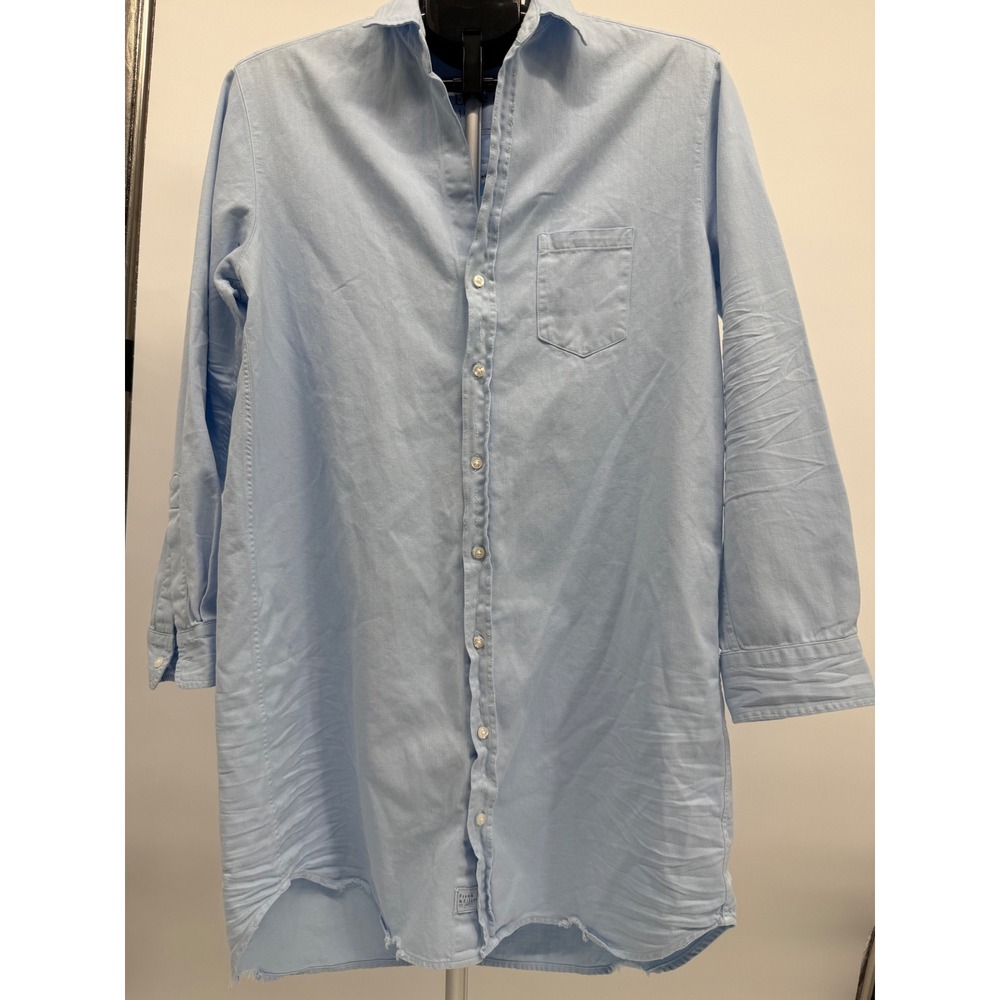 Frank & Eileen Mary Shirt Dress Light Blue Italian Cotton Raw Hem M Button Down
